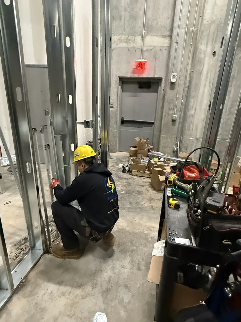 Construction worker in unfinished space