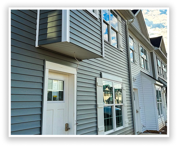 exterior painting, townhouse exterior with new siding and doors