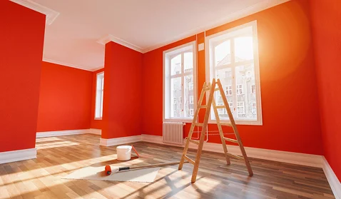 almost completed interior painting of house with a red color